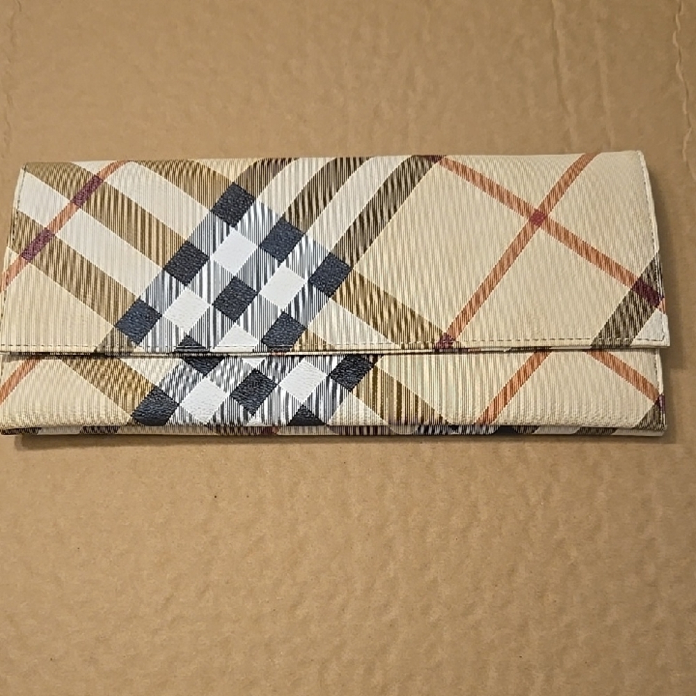 Beige and Black Checkered Clutch